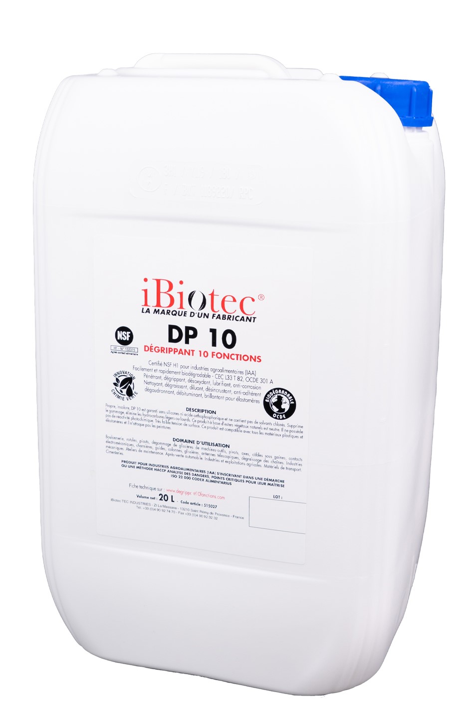 Fluide pénétrant, désoxydant 10 Fonctions, agréé NSF H1, diffuseur non amovible, indissociable HACCP, BRC8, IFS. Maintenance industrielle y compris en industries agro alimentaires. super degrippant 10 fonctions. biodegradable. certifie alimentaire NSF. tres faible tension superficielle pour un temps d'action immediat. propulseur ininflammable. aerosol degrippant - aerosol degrippant 10 fonctions - fluide penetrant degrippant - degrippant super actif aerosol degrippant ibiotec - degrippant desoxydant lubrifiant anticorrosion nettoyant - aerosol desoxydant. Aerosols techniques. Aerosols maintenance. Fournisseurs aérosols. Fabricants aérosols. Propulseur aerosol sans danger. Propulseur aérosol sans danger. Propulseur bombe aerosol sans danger. Produit maintenance industrielle. maintenance industrielle. maintenance agro-alimentaire. equipement détectable. produits detectables